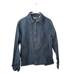 Ralph Lauren Navy Flannel Lined Zip-Front Harrington Jacket